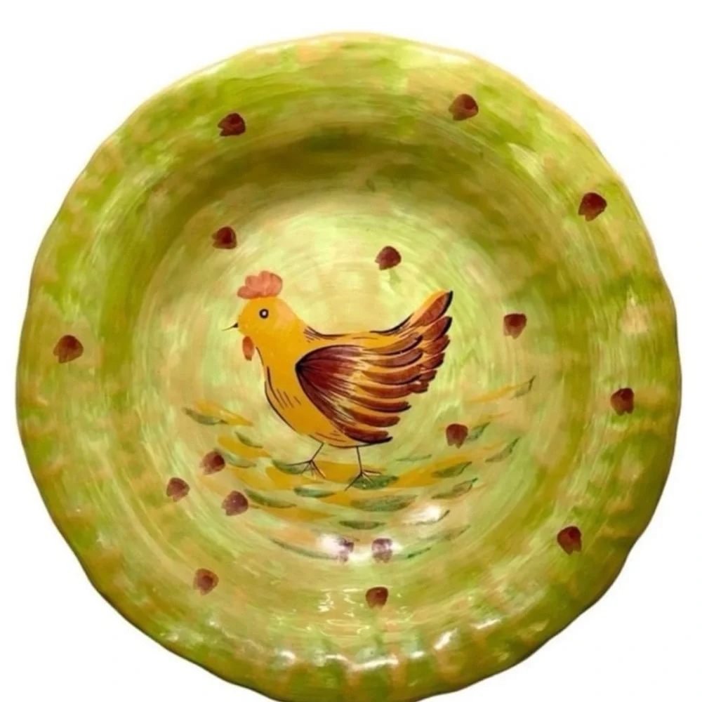 Vintage Italian Ceramic Pasta Bowl – Rooster Pattern – Farmhouse Style